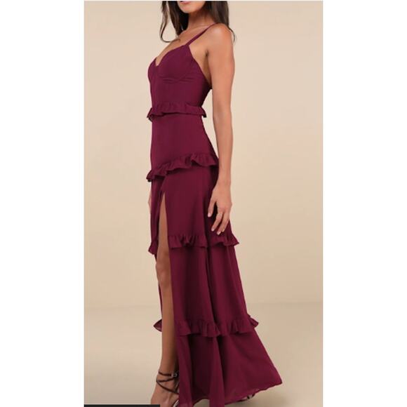 LULU'S L Sincerely Poised Plum Purple Backless Bustier Tiered Maxi Dress NEW B93 - Picture 1 of 10